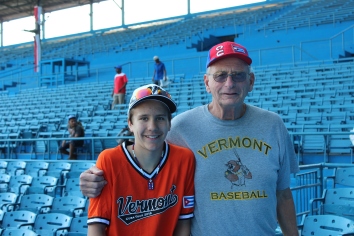 Carter Monks alongside his grandfather Jim Carter at the Estadio Latinoamericano.