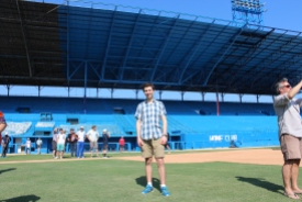 The author of this blog poses for a photo in the outfield of the Estadio Latinoamericano, home of the Havana Industriales and the Cuban National Team. The stadium, which seats 55,000, is the largest in the country, and was home to the baseball game which President Barack Obama attended.