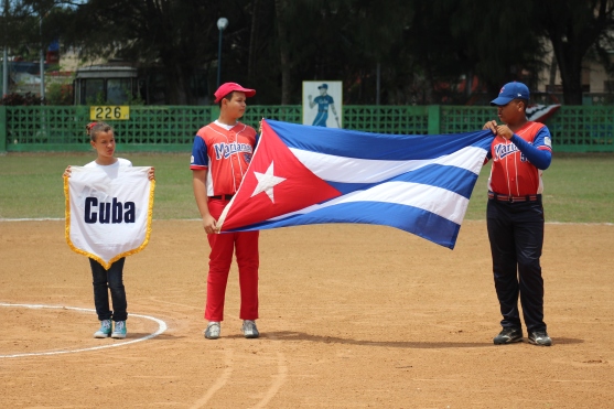 The Cuban flag is presented during pregame ceremonies.
