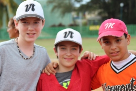 From left to right: Tate Agnew and Cyrus Perkinson, Vermont players, with a player from the Cuban team Marianao.