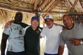 Tom Simon (second from left) and Cuban baseball great Yosvani Aragon (far right), pose for a photo with members of the local baseball community. Aragon was a pitcher for Gallos de Sancti Spiritus between 1997 and 2007 and one of the best in Cuban history.