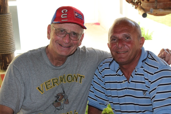 Vermont coach Jim Carter with Jesus Gutierrez of the Cuban Baseball Federation.